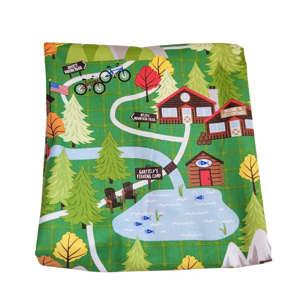 Cotton Fabric Green North Woods Cabins Trails Forest Campsite 24x44 Quilting